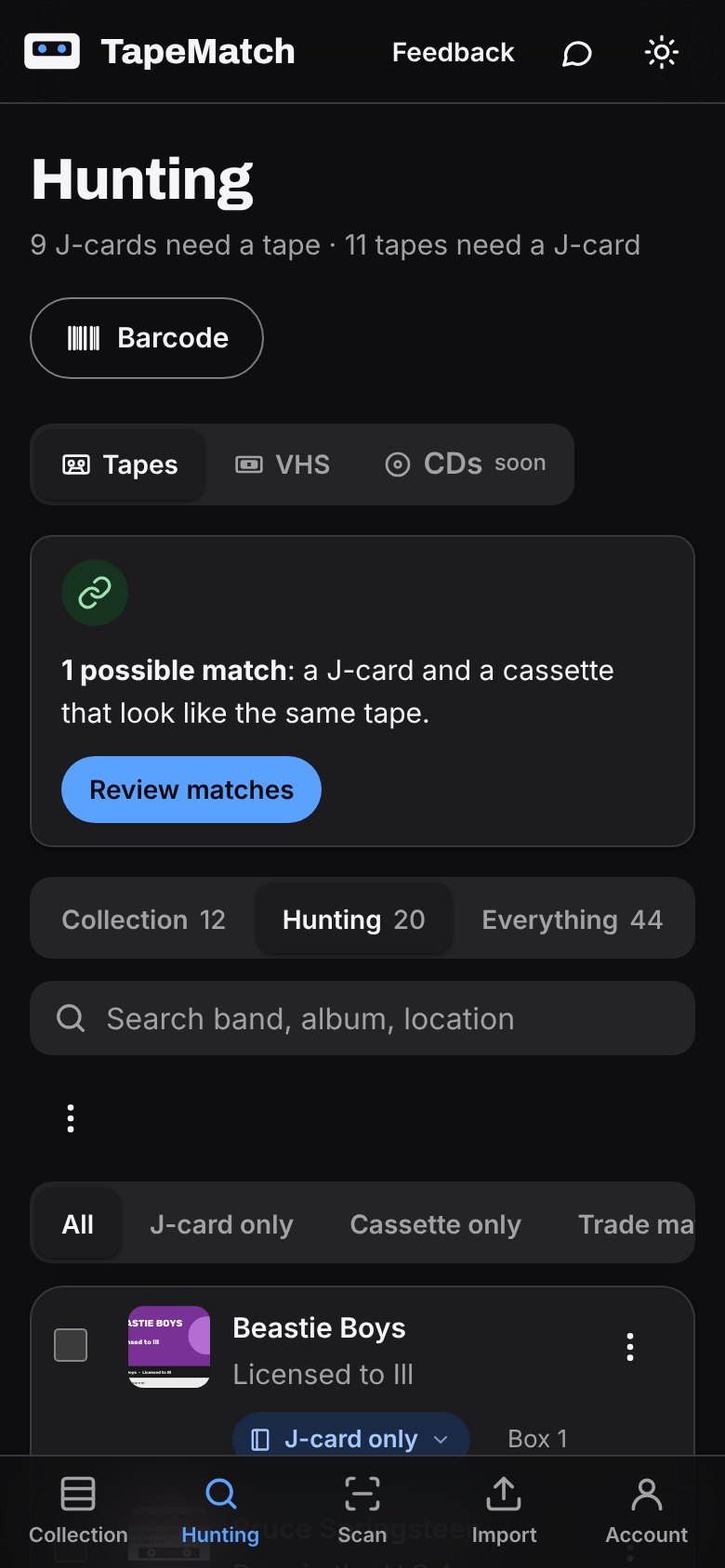 The Hunting shelf on a phone: a possible match found between a J-card and a cassette